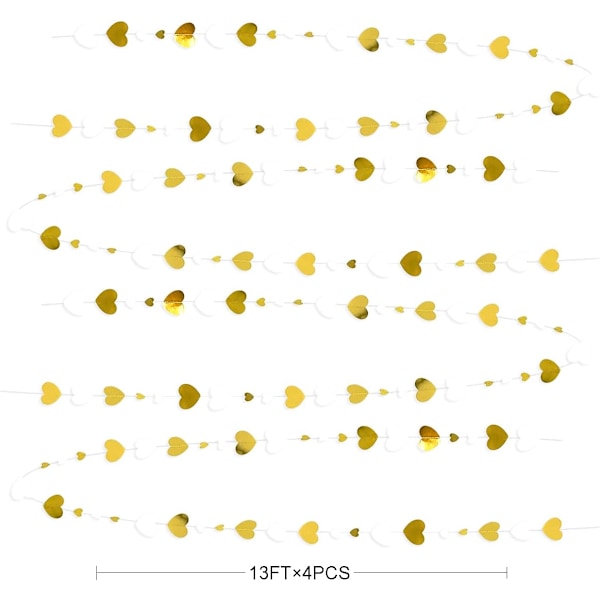 Hjertegirlander for Valentinsdag, Hvit og Gull, Henger, Kjærlighetsbanner for Jubileum, Jentefest, Forlovelse, Bryllup, Dekorasjon
