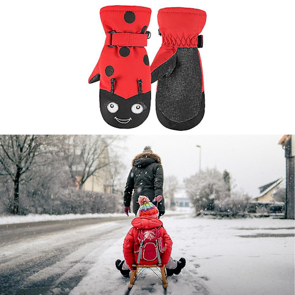 Vattentäta fleece skidhandskar för barn, vintervarma snowboardhandskar, termiska snöskalbaggar, L