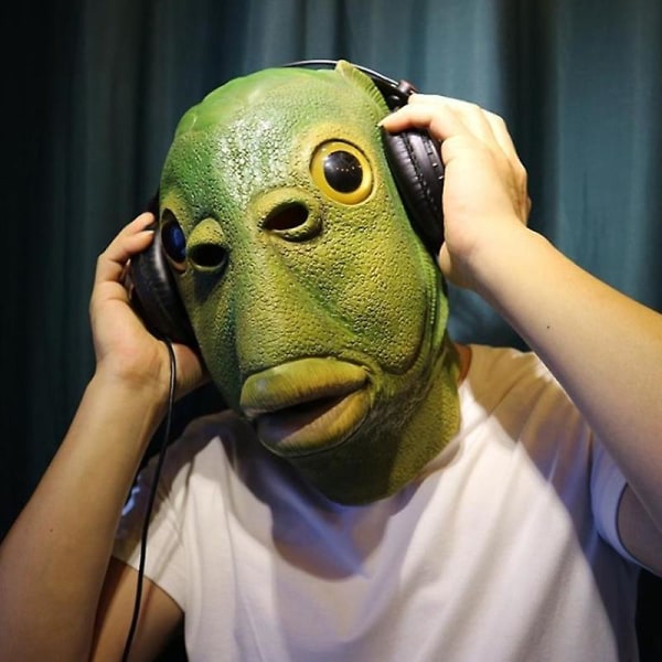 Vogue Voksen Funny Ugly Green Fish Head Latex Cosplay Party Prom Alien Mask