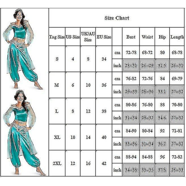 Aladdin Alibaba Jasmine Prinsesse Cosplay Kostyme Fancy Dress Outfit Set For Voksne Kvinner_jl_1 XL