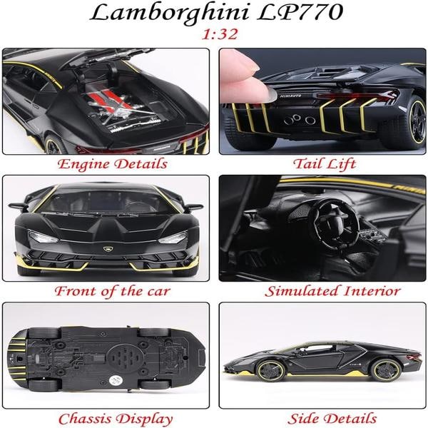 Legeringssamlerobjekt Sort Lamborghini Legetøjs Træk Biler Støbte Biler Model med Lys & Lyd