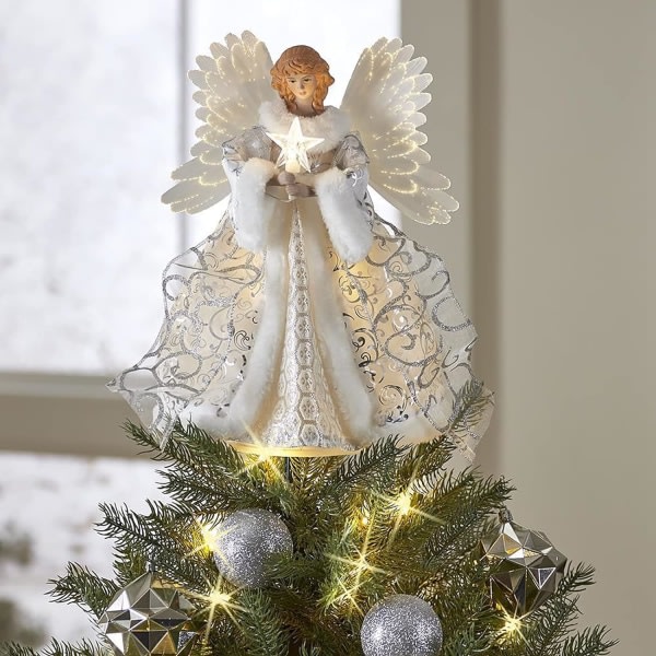 Joulun enkelipuun latvakoriste, klassinen enkelipatsas Orna valkoinen