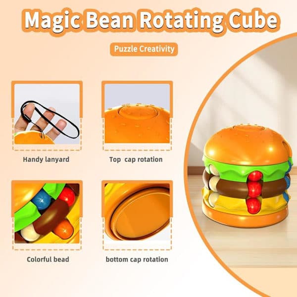 Magic Bean Rotating Cube - Burger Creative Fidget Spinner Magic Cube Decompression Toys Fingertip Magic Cube
