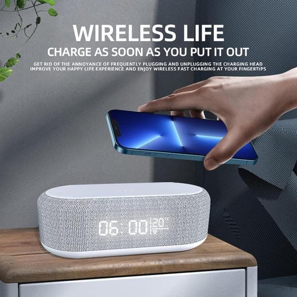 4-in-1 Wireless Charging Station with Digital Clock - 15W Fast Charger, Night Light & Temperature Display (White)