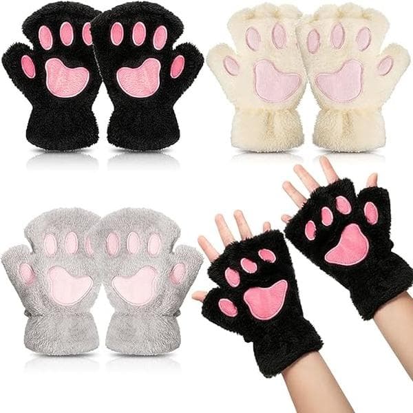 3 par fluffiga plysch katt tasshandskar