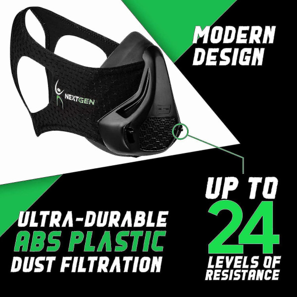 Nextgen Altitude Workout Mask Kondisjonspuste- og respiratorisk styrketrener 24 nivåer av oksygenmangel, 8 utskiftbare karbonfiltre Sport Elevati