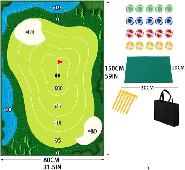 Bärbart golfset för inomhus/utomhusbruk med chipping-golfmatta