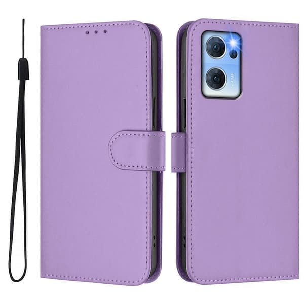 Lanyard PU Etui Til OPPO Reno7 5G Global Lavender Purple