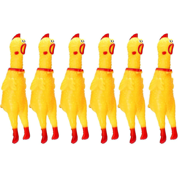 Gummi skrikande kycklingleksak - 6-pack gul gnisslande nyhet Hållbar