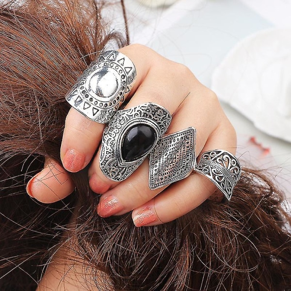 4st/ set Kvinnor Bohemian Vintage Stack Ringar Ovan Knuckle Rings