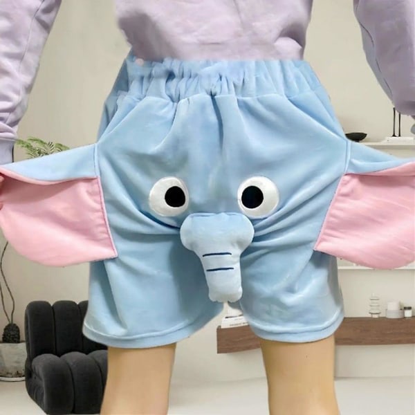 Pyjamasshorts 3d-öron Trunk Tecknad Lovely Elephant Lös Casual Plysch Sovkläder Sommar Män Kvinnor Shot Byxor Hemklädsel Blue XL