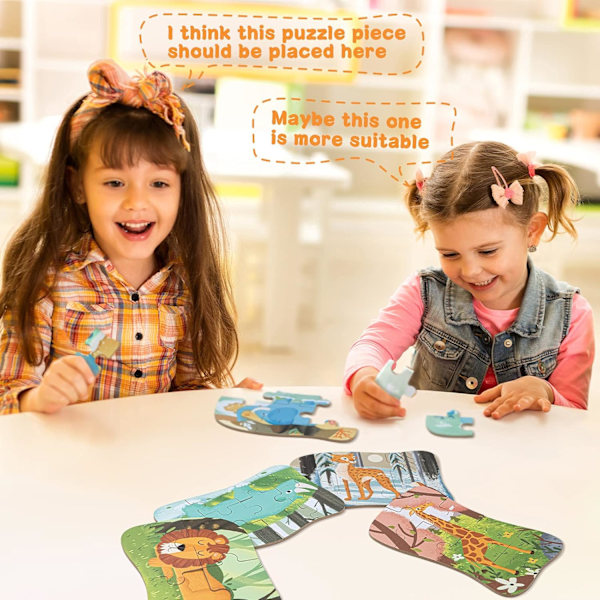 Pussel för barn, djurpussel, 5-bilders pussel, lämpligt för pojkar och flickor från 3, 4 och 5 år (Dinosaurie) Animal puzzles