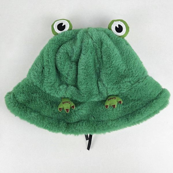 Fuzzy Bucket Hat för Kvinnor och Män - Luddig, Söt Bucket Hat för Vinter, Varm Plysch, Fiskehatt, Fluffig Sherpa, Rolig Hatt Frog-green