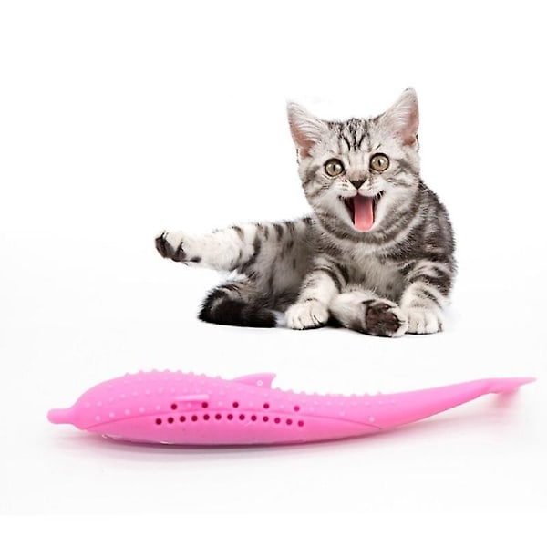 Kattmynta Kattleksak i Silikon Delfin för Tandvård Pink