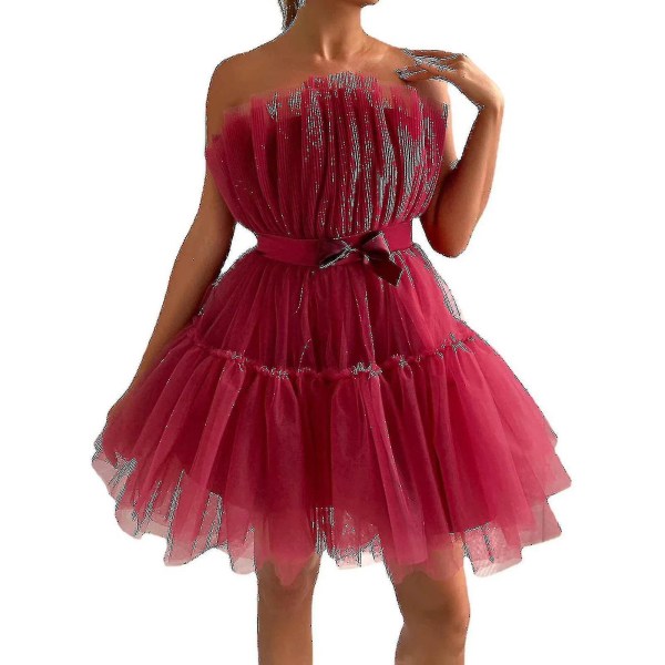 Kvinnor Tyllklänning Ärmlös kort klänning Solid Mesh Princess Steapless Party Dress_y Light Coral 40