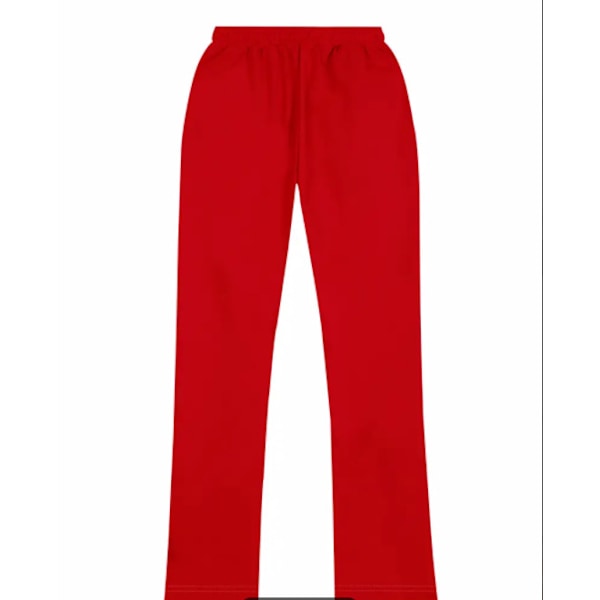Herr sport casual fyra säsonger långa utsvängda byxor slim fit dragsko elastisk midja enfärgade byxor Red M