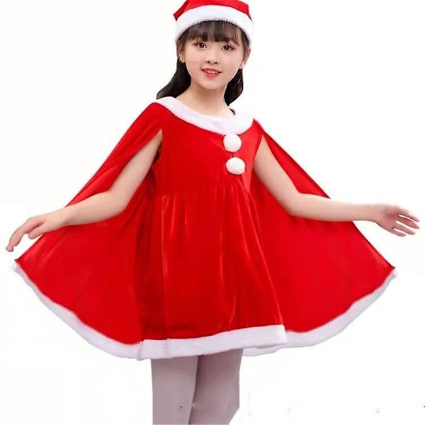 Christmas Kids Girls Velvet Cape Dress With Boyshorts Santa Hat Outfits Fancy Dress Xmas Party Santa Claus Cosplay Costume 130cm