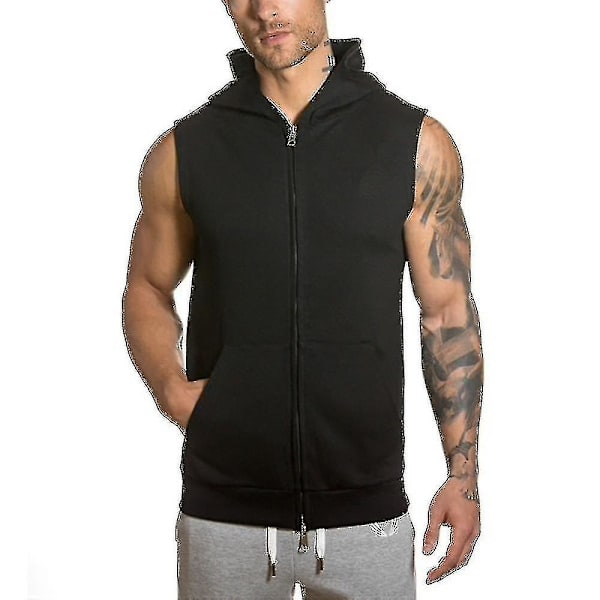 Miesten hihaton huppari vetoketjullinen huppari Top Gym Sport Gilet -takki Black M