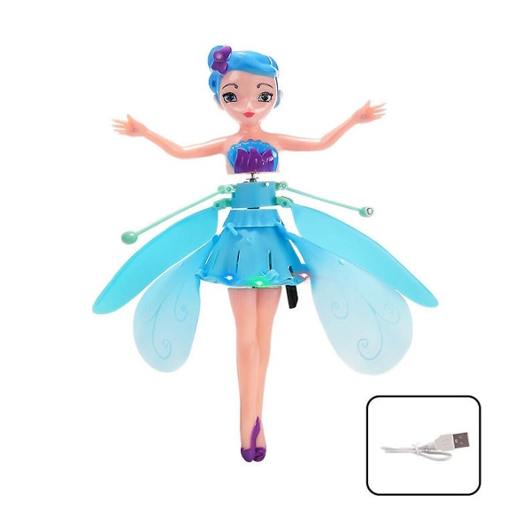 Flying Fairy Princess Dolls Magic Infrared Induction Control Girl Toy Fødselsgave Blue