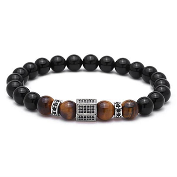 Mænds armbånd med sorte skinnende stenperler, zirkoner og forgyldte heldsperler Black