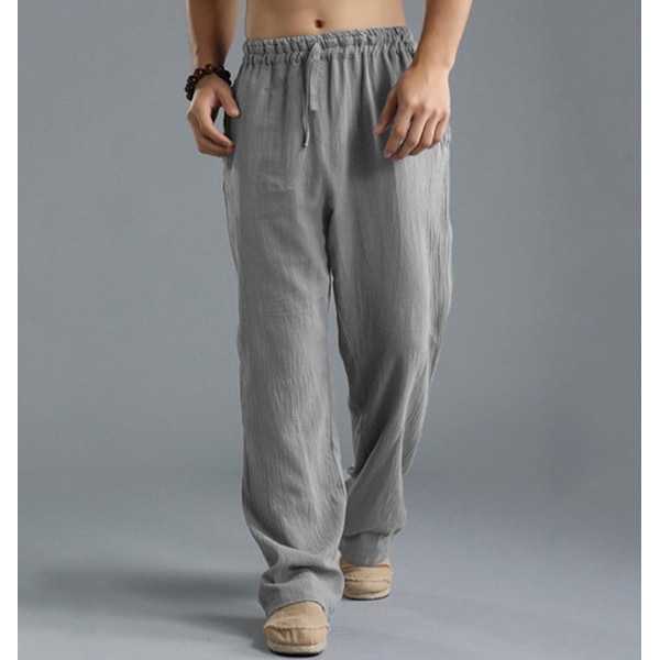 Herre Store Størrelser Løse Afslappede Bukser Elastisk Talje Snøre Linned Åndbare Sports Bomulds- og Linnedbukser Grey 4XL