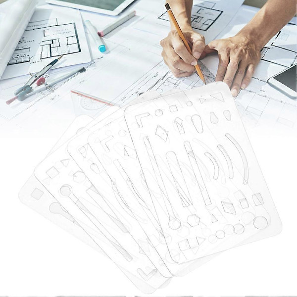 10 stk 27 Hull Slettebeskytter Multifunksjonell Teknisk Tegnemal Mønsterlinjal Transparent