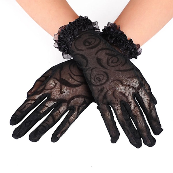 Dam Fishnet Handskar Med Blommönster Fish Net Mesh Full Finger Elegant Handskar