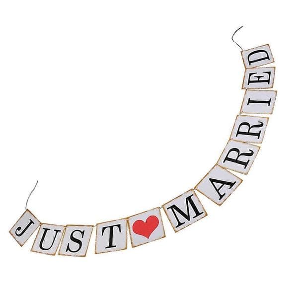 Bryllupsfestbanner \"Just Married\" papirvimpel til dekorasjon