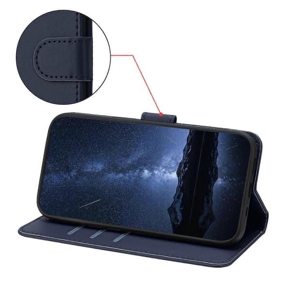 Kompatibel med iPhone 16 Plus Läderfodral Plånboksställ Enfärgad Anti-fall Telefonfodral Blue