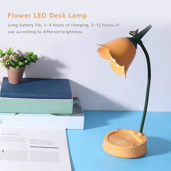 Blomma Led skrivbordslampa Studentrumsbelysning Kontakt Läsning Ögonskydd USB Blomsterlampskärm T