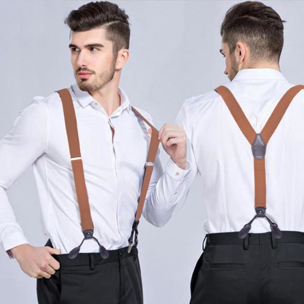 Mænd sele med 6 knap lukning Skridsikkert design Justerbar elastik Hold dine bukser oppe Mænd Y-formet Heavy Duty Suspender Far gave Brown