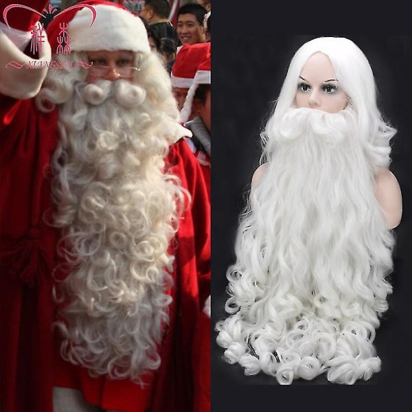 Jul Cosplay Peruk Skägg Jultomten Skägg Peruk Vit Lockig Långt Syntetiskt Hår Vuxen Cosplay Kostym Julgåva Rollspel 80cm beard only