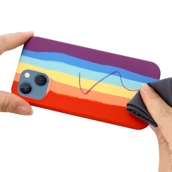 Regnbue flytende silikon telefondeksel for iPhone 14 Plus Red