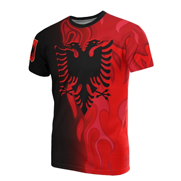 Fotboll Albanien Tröja 2025 Fotbollslag T-Shirt 3D T-shirts Dark Grey XS