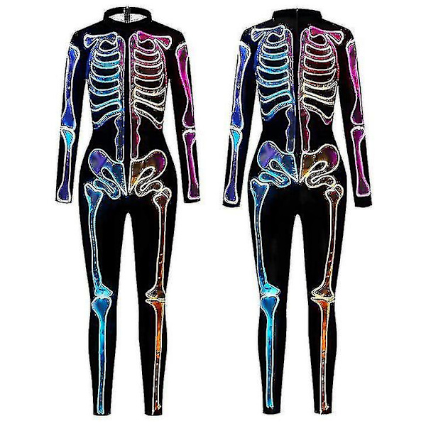 Naisten 3D-luuranko Halloween-asut Cosplay-haalarit S