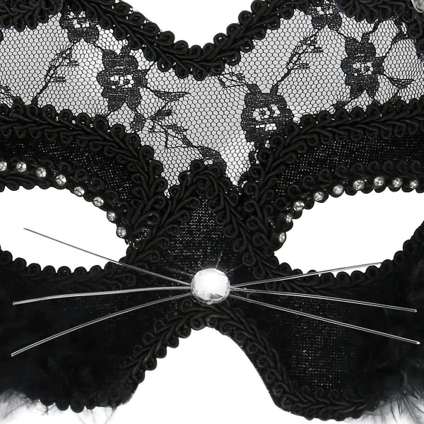 Halloween Masquerade Sexy Lace Hunn Cat Mask (svart) 1 stk