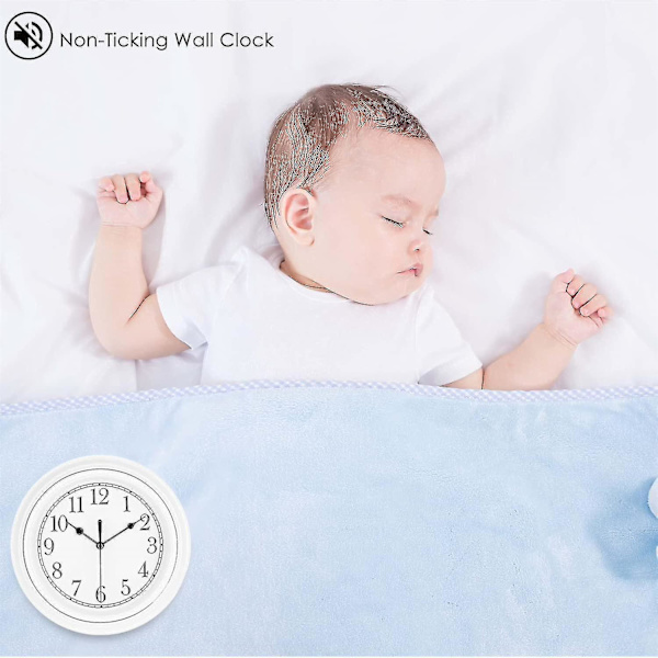 Silent Wall Clock Køkken 9 Tommer Retro Ikke-tikkende dekorativt soveværelse kontor vægur White