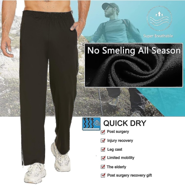 Treningsbukser for menn med glidelås i full lengde, joggebukser, avrivbare bukser, fritidsbukser, løse, uformelle sportsklær med lomme Black XL