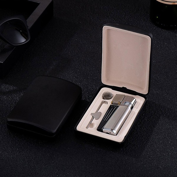 Vikbar öppen låga liten tändare - bärbar metall rör tändare för pojkvän make gåva Circular Black Exquisite Gift Box