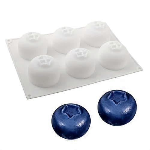 6-hulrum blåbær silikoneform - Non-stick mousse kage- og buddingforme til chokolade, gelé, is White