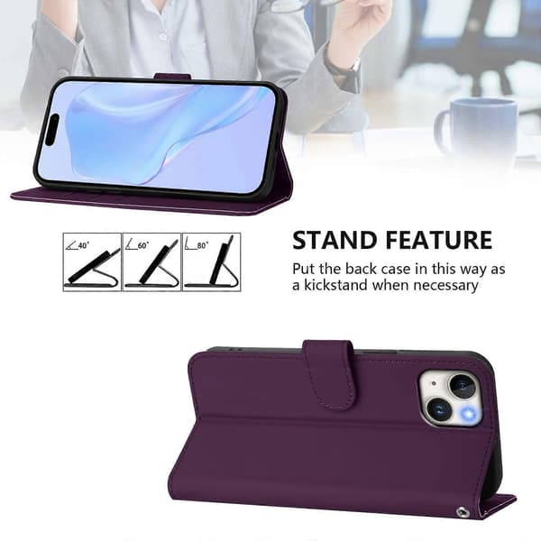 Skinnkänsla Läder Telefonfodral För iPhone 15 Plus Violet