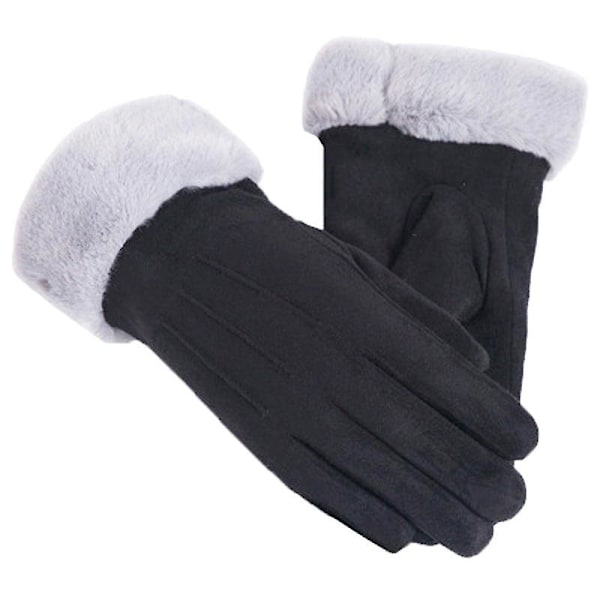 Høst og vinter varme hansker Semsket skinn hansker Dame fleece-fôret tykk utendørs sykling og kjøring berøringsskjerm hansker Suede three-line-lake blue Average size