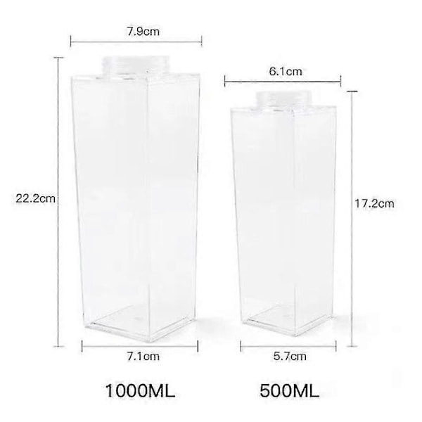 500 ml / 1000 ml Maitokartonki Vedenpullo Läpinäkyvä BPA-vapaa Muovi Kannettava Selkeä Laatikko Mehulle Teelle Maitopulloille 1000ML