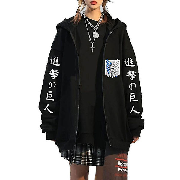 Attack On Titan Anime Trykt Full Zip Hoodie Mænd Kvinder Cosplay Hættetrøje Jakke Frakke L