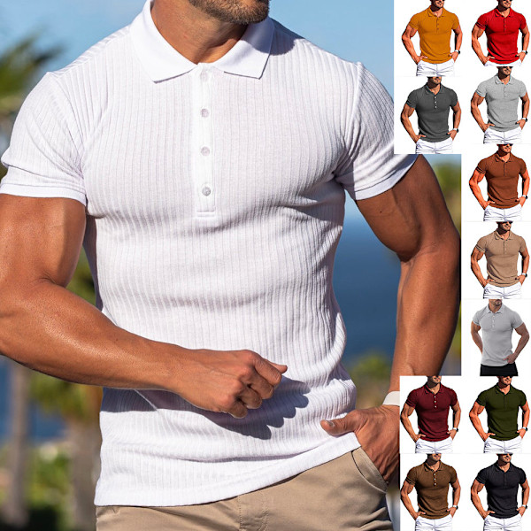 Herre sommer sports fitness fritid elastisk revers lodret stribet kortærmet POLO skjorte mænd Dark Gray M