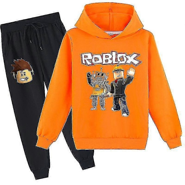 Roblox Hoodie Sæt Børn Varmt Hoodie Tøj Roblox Trykt Hoodie R orange 130cm