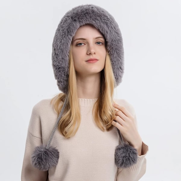Dam vinter Peruvian öronbeklädnad Beanie Hat Öronklaffar Sherpa Skidmössa Stickad Fleecefodrad 3 Pom Grey Solid One Size