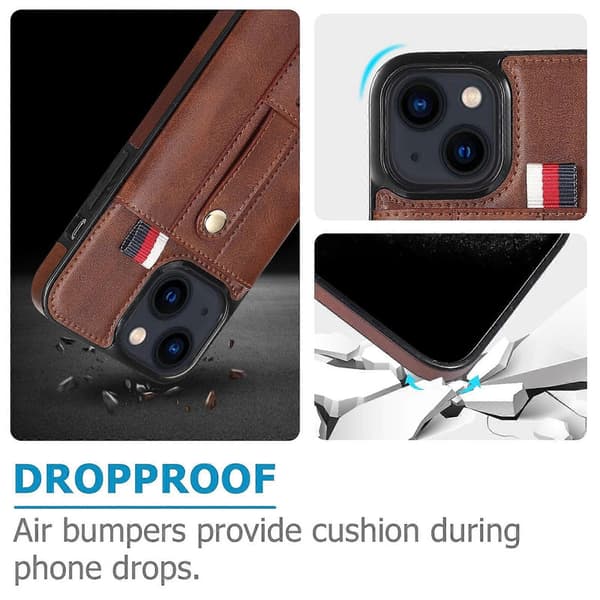 Armbandsställ Plånbok Läder Telefonfodral För iPhone 14 Brown