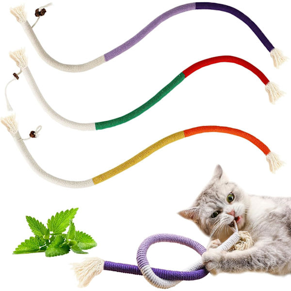 Katt Catnip Ormleksaker för Inomhuskatter, Ormleksak 2-pack för Kattungelekar och Tandrengöring, Interaktiv Färgglad Simulering Leksak Rope