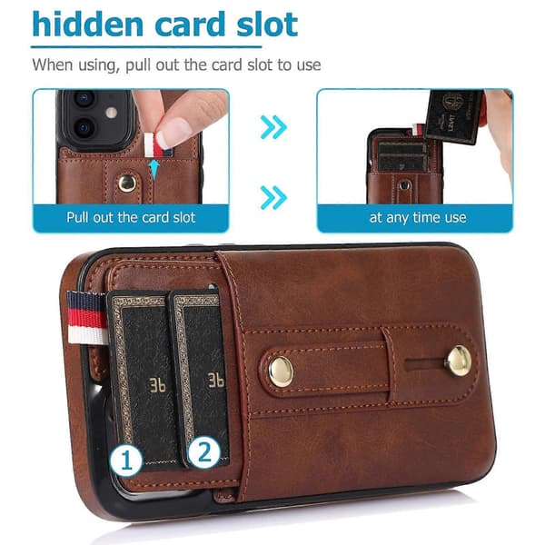 Armbandsställ Plånbok Läder Telefonfodral För iPhone 14 Brown